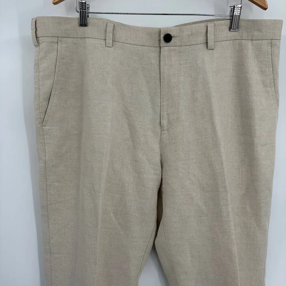 Caribbean Linen Blend Herringbone Mens Pants 40x31 Coastal Quiet Luxury Cream